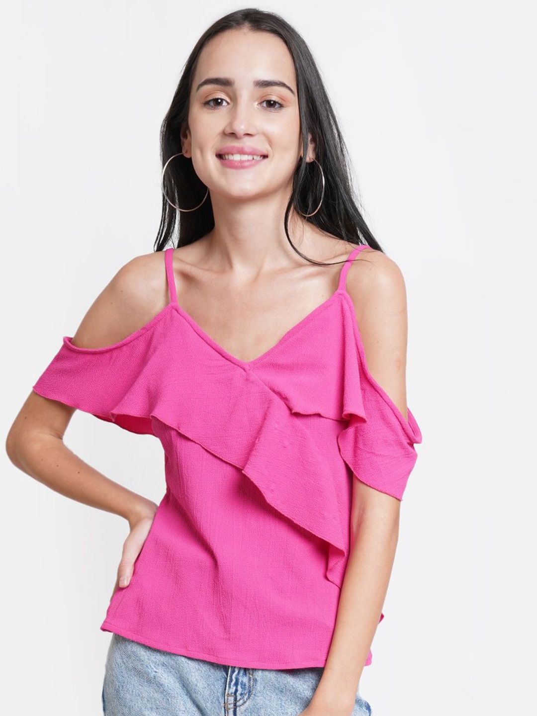

MISS HAUTE Women Shoulder Straps Cold-Shoulder Top, Pink
