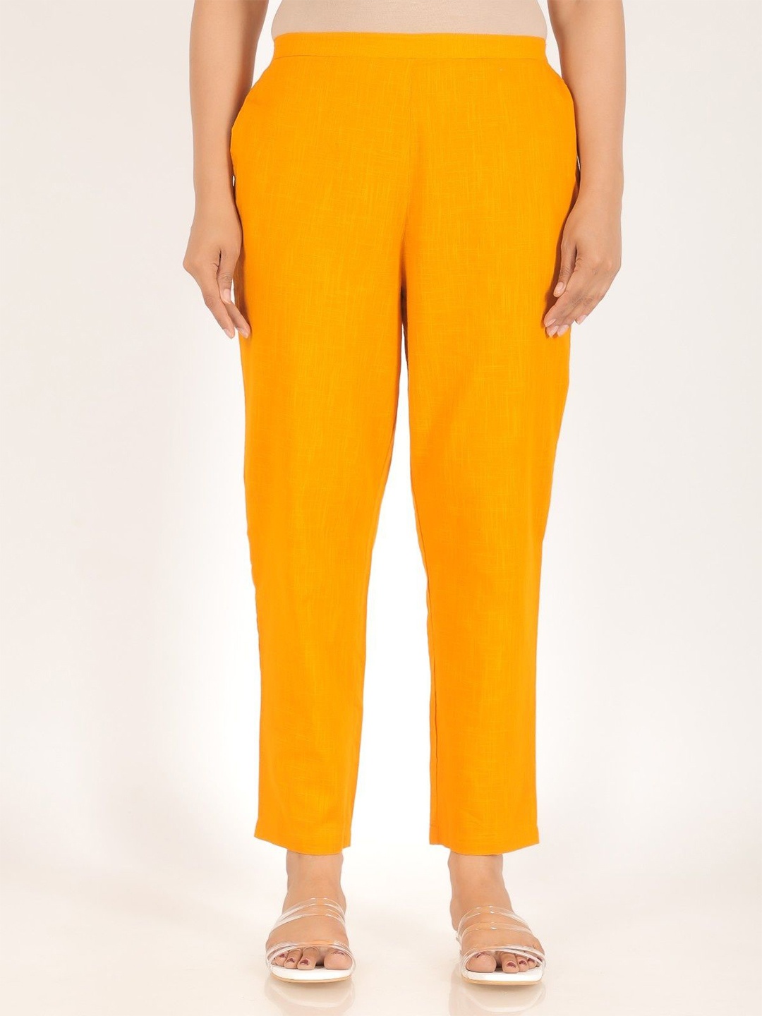 

Aramya Women Straight Fit Cotton Trousers, Yellow