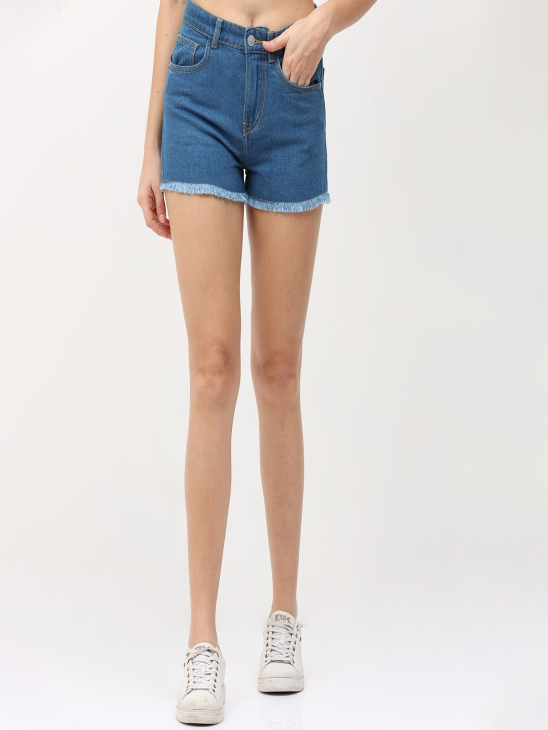 

Bivich Women Washed High-Rise Denim Denim Shorts, Blue
