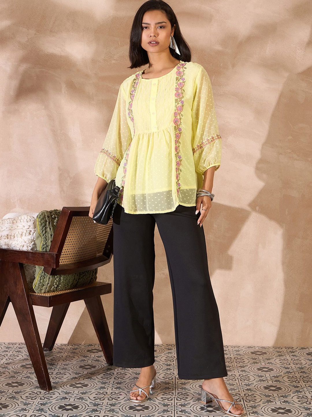 

all about you Puff Sleeve Longline Top, Yellow
