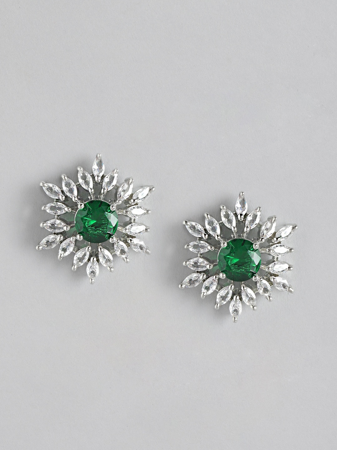 

Anouk Silver-Plated American Diamond Floral Studs, Green