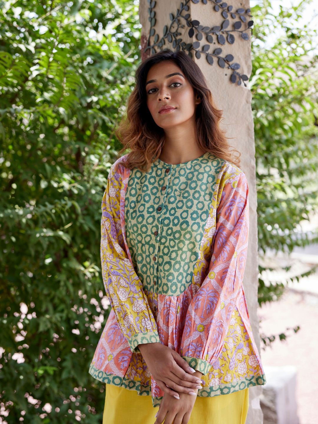 

JAIPURRANG Women Printed Cotton Shirt Style Top, Yellow