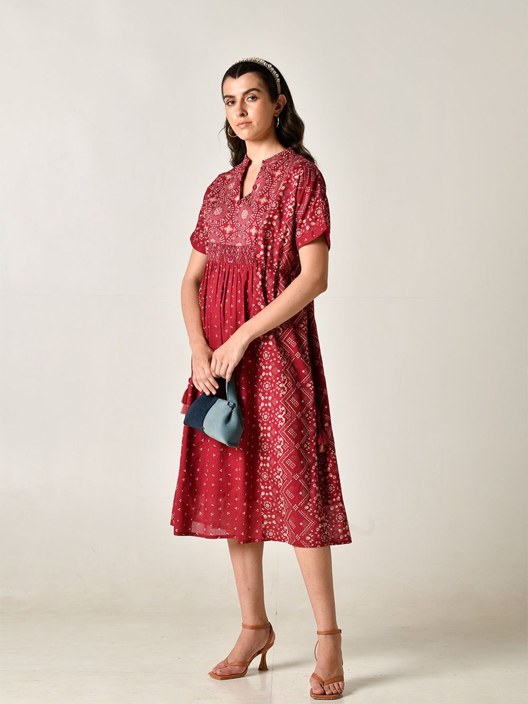 

STIL O STITCH Women Ethnic Motifs Printed Cotton Fit & Flare Dress, Red