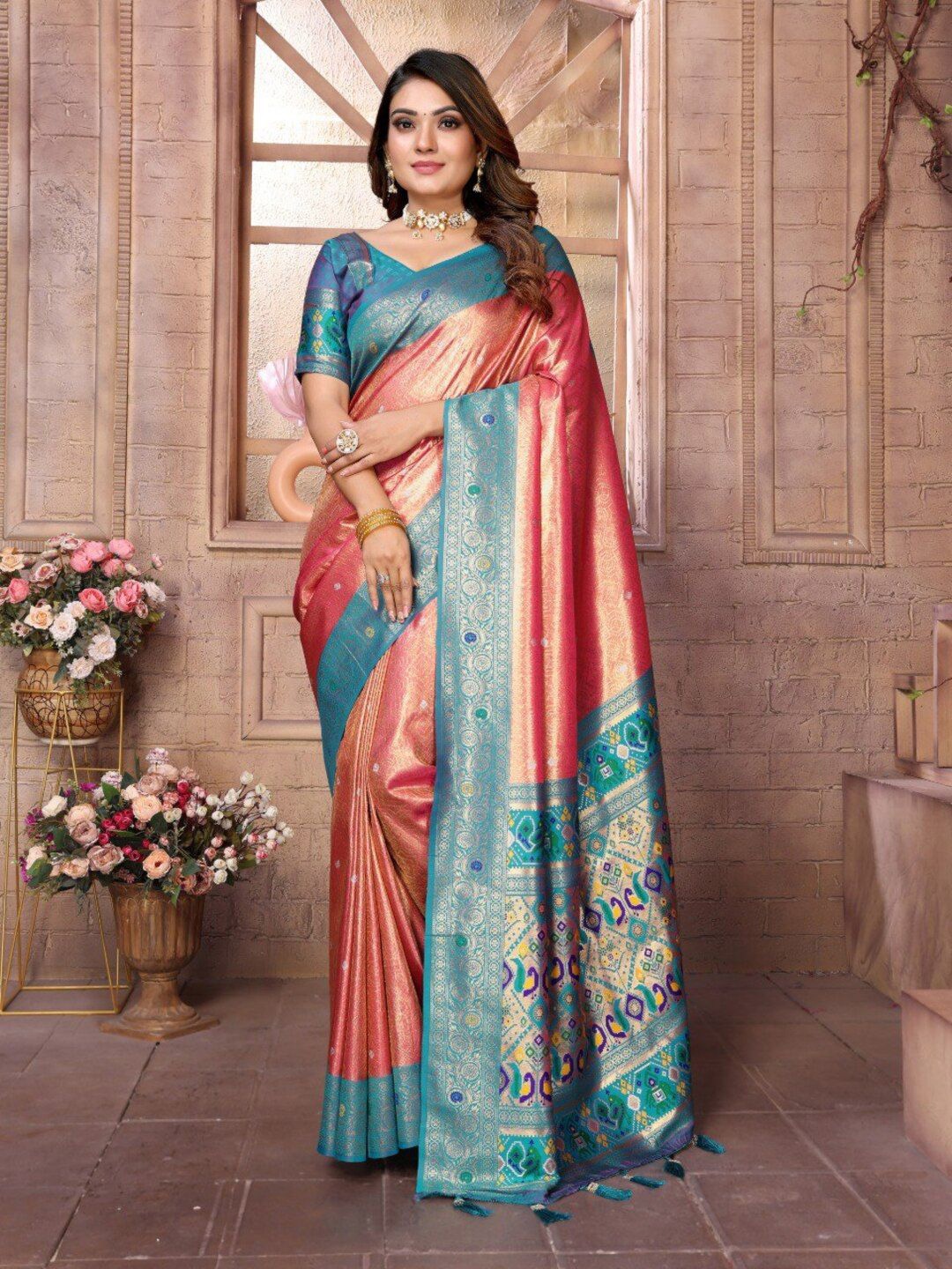 

DEIDAD Woven Design Zari Tissue Banarasi Saree, Orange