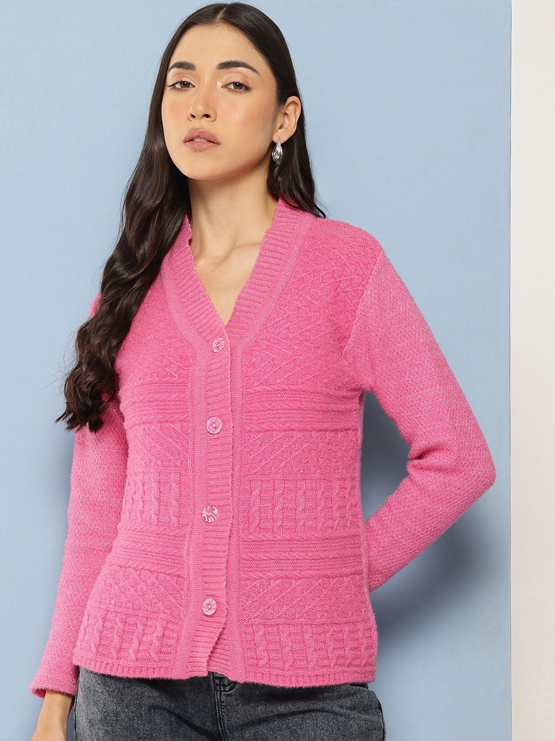 

BAESD Women Woollen Cardigan, Pink