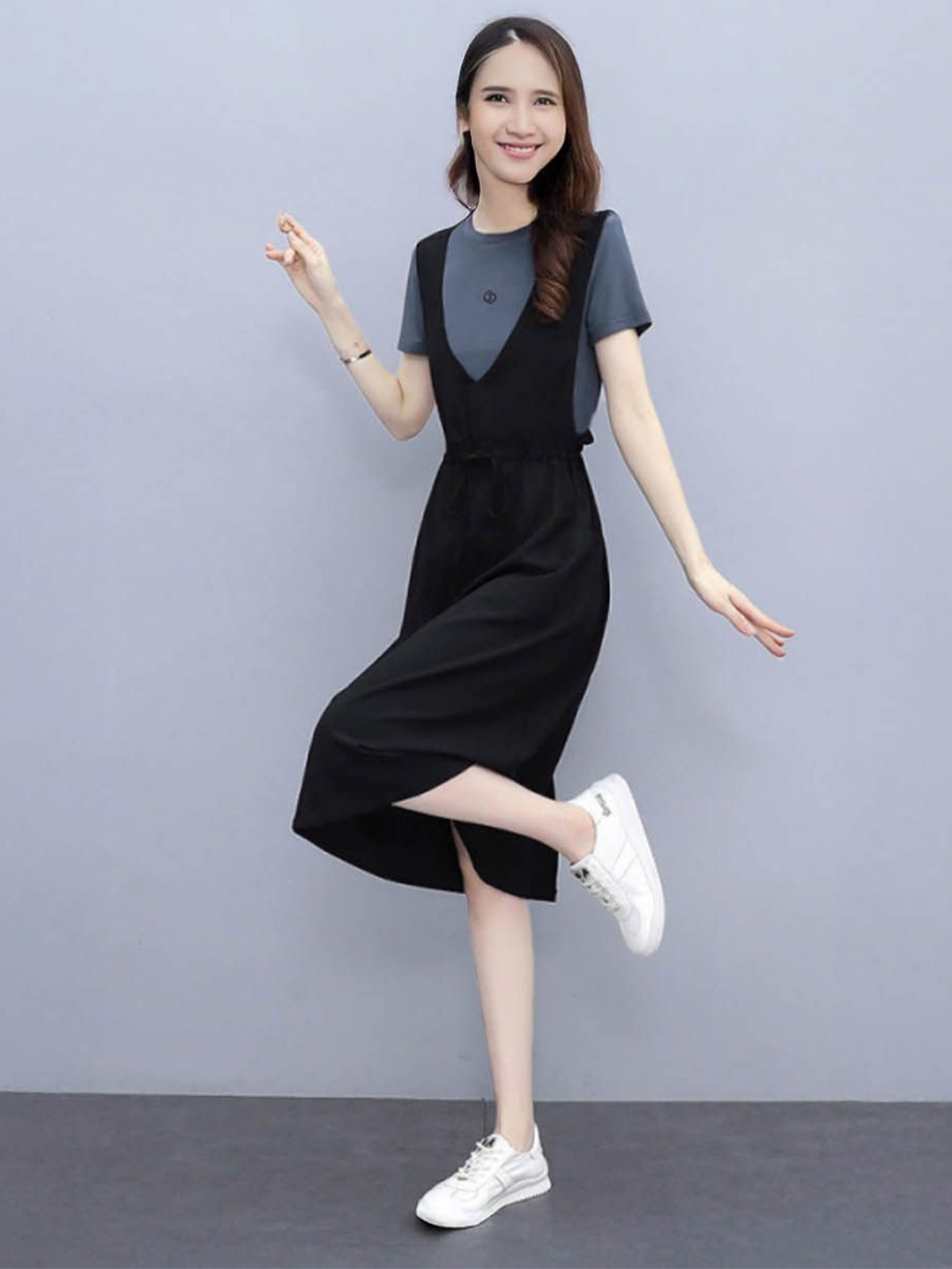 

StyleCast Women Pinafore Midi Dress, Grey
