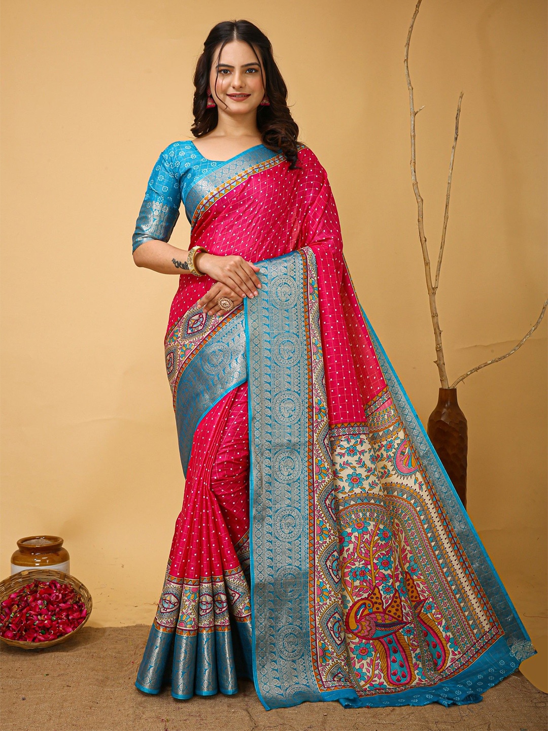 

LeeliPeeri Designer Kalamkari Zari Saree, Pink