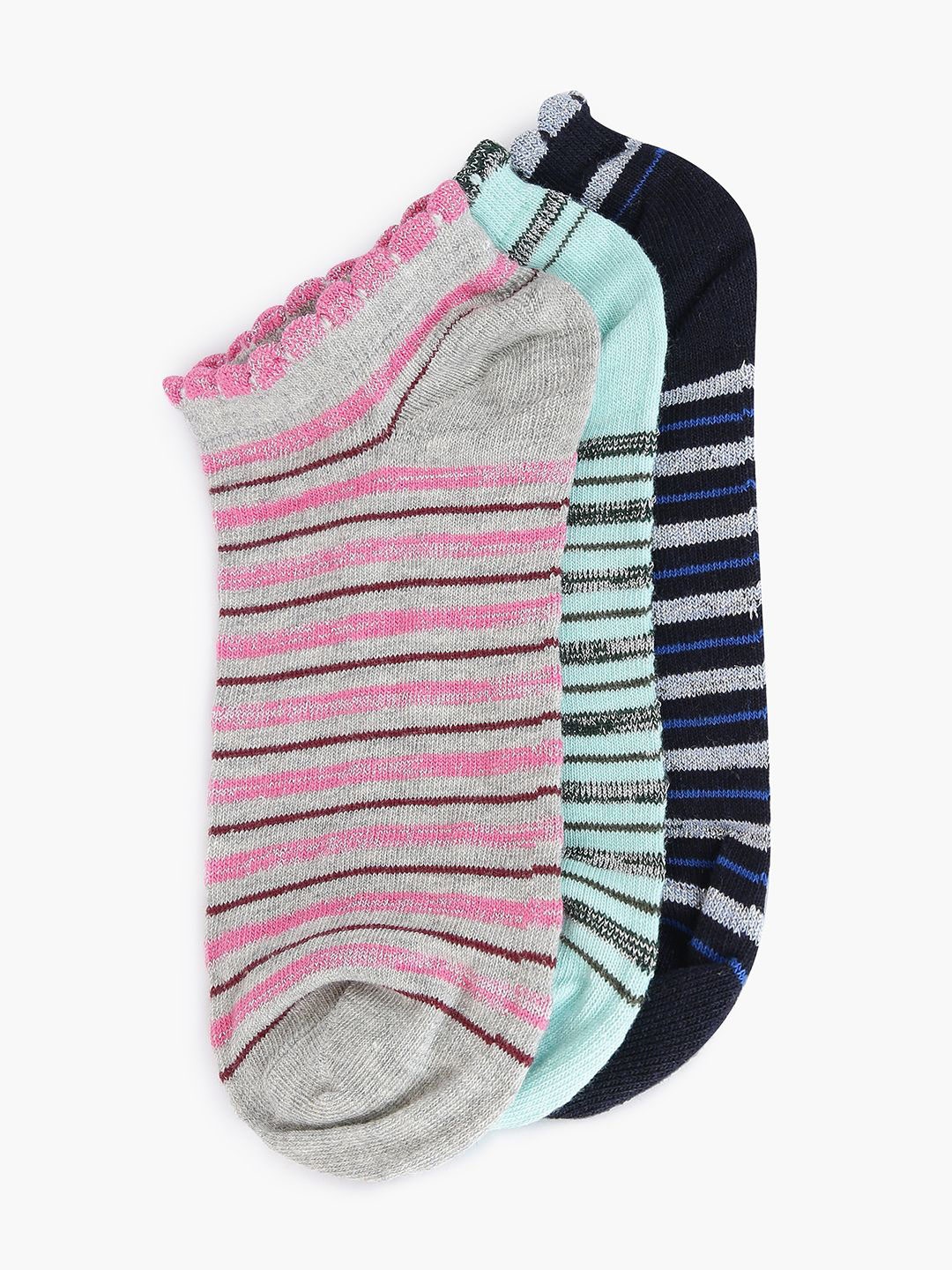 

DressBerry Women Pack Of 3 Striped Cotton Ankle-Length Socks, Black