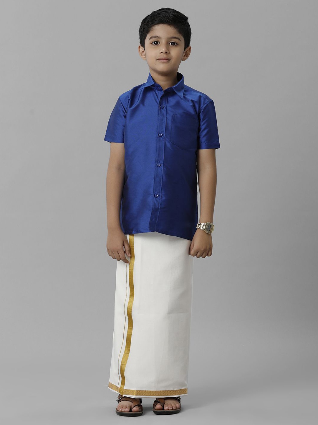 

Ramraj Boys Short Sleeves Shirt With Veshti, Blue