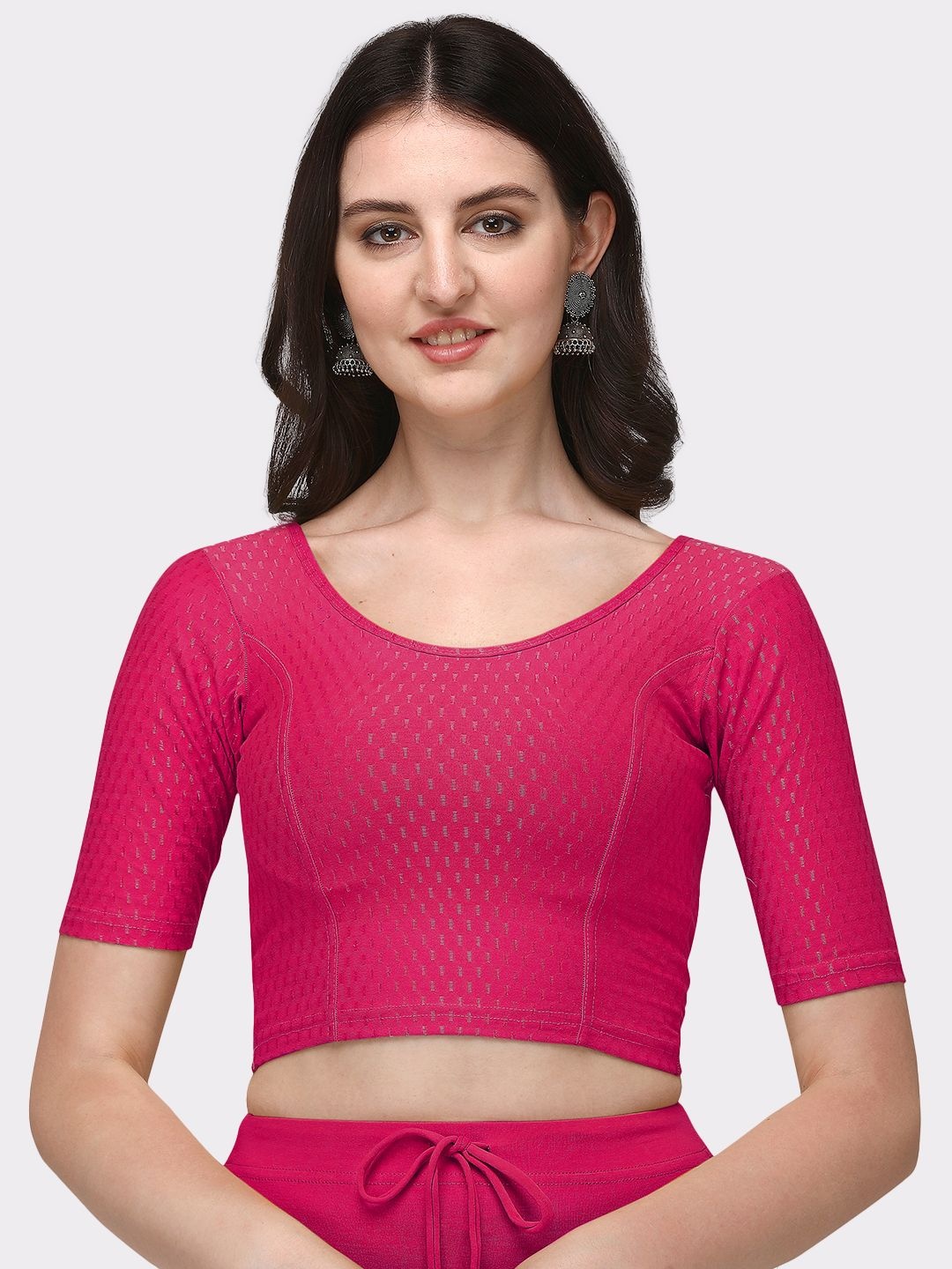 

Krimmple Patterned Stretchable Saree Blouse, Pink
