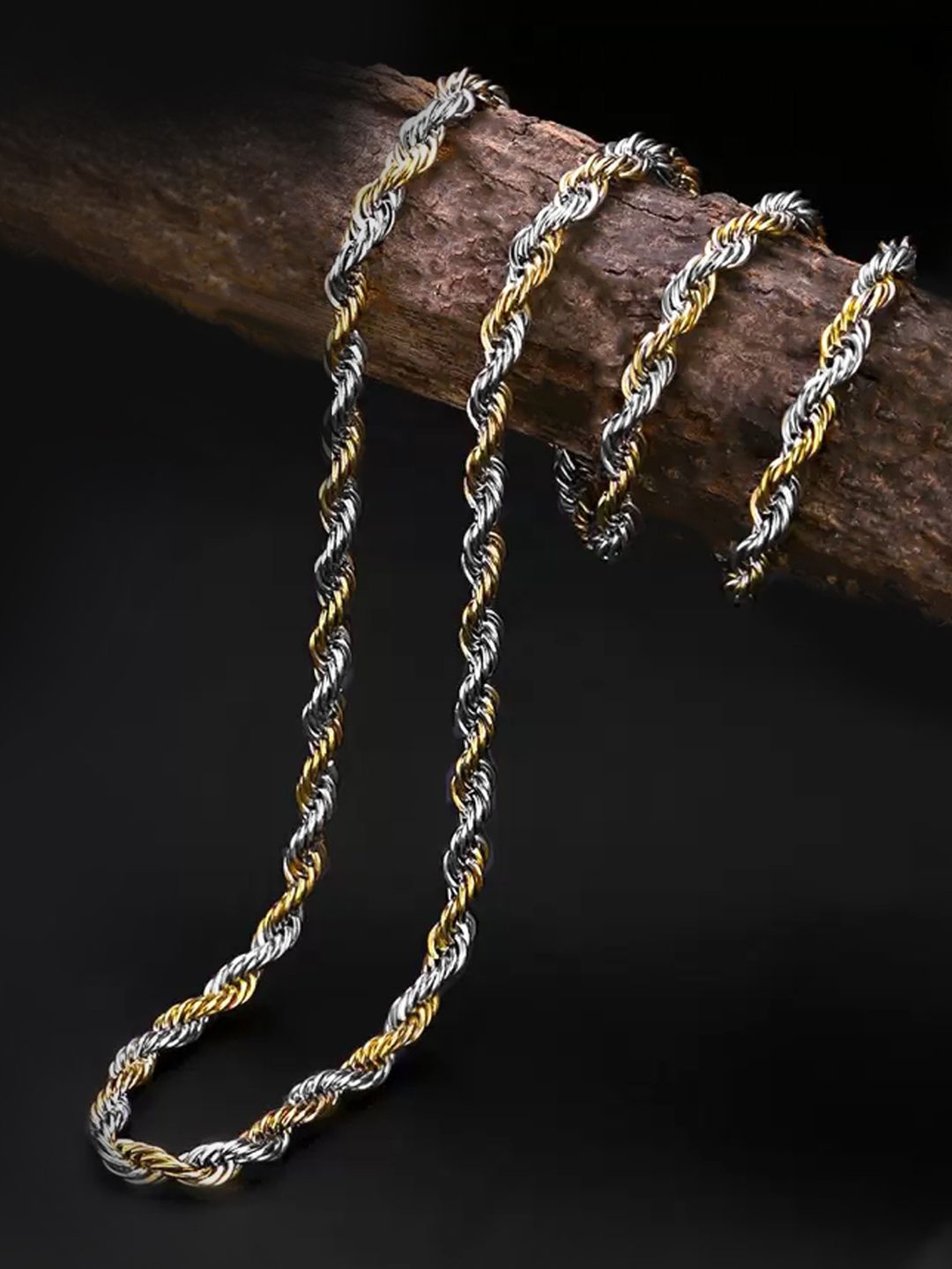 

Peora Men Gold & Silver Plated Stainless Steel Rope Minimal Chain