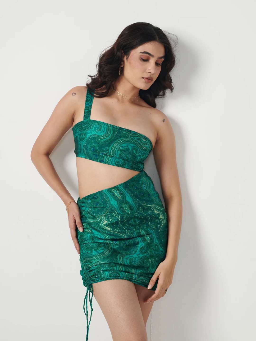 

Seoraa Women Satin Mini Bodycon Dress, Green