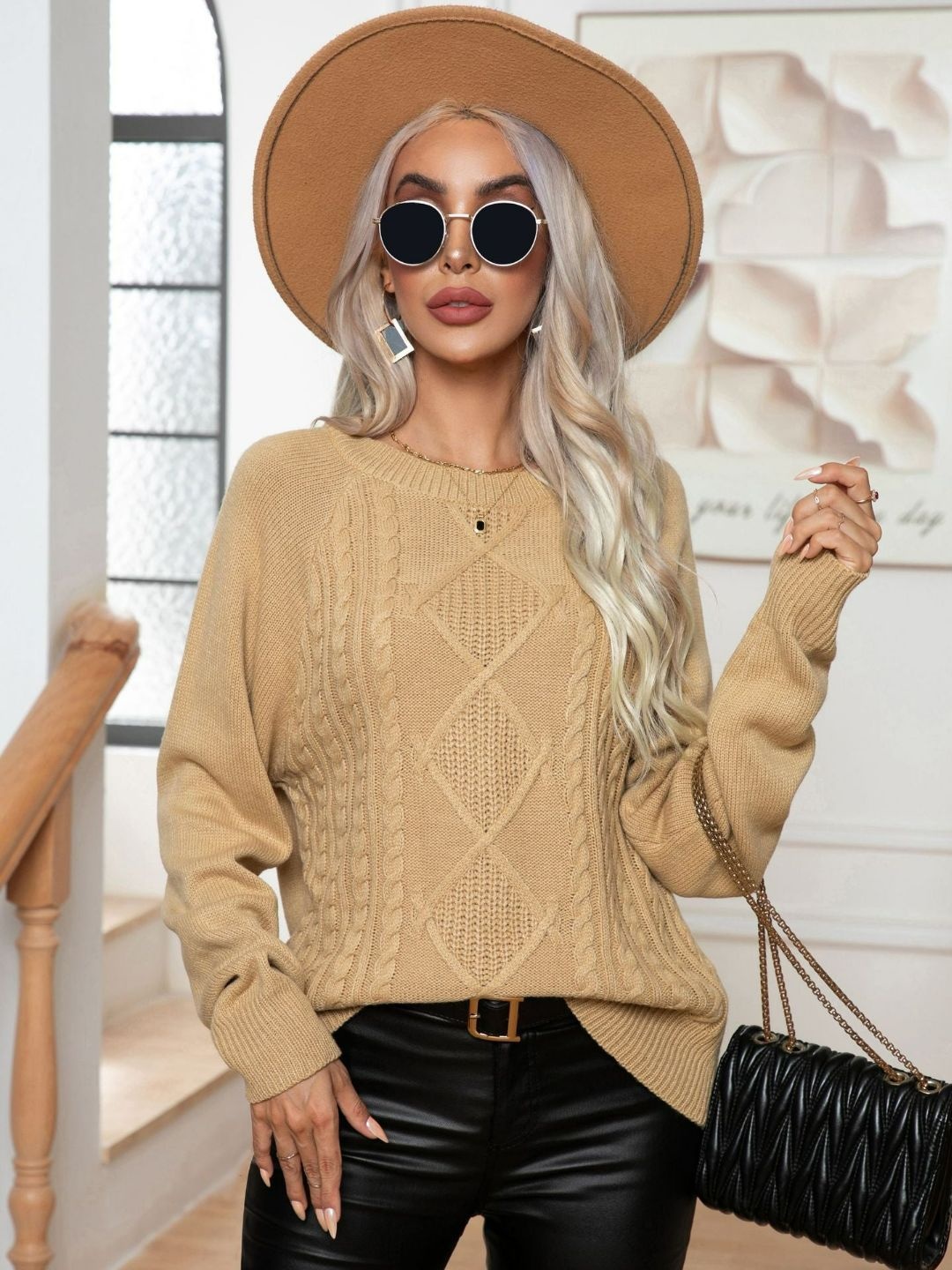 

Oh Rare Women Cable Knit Pullover, Khaki