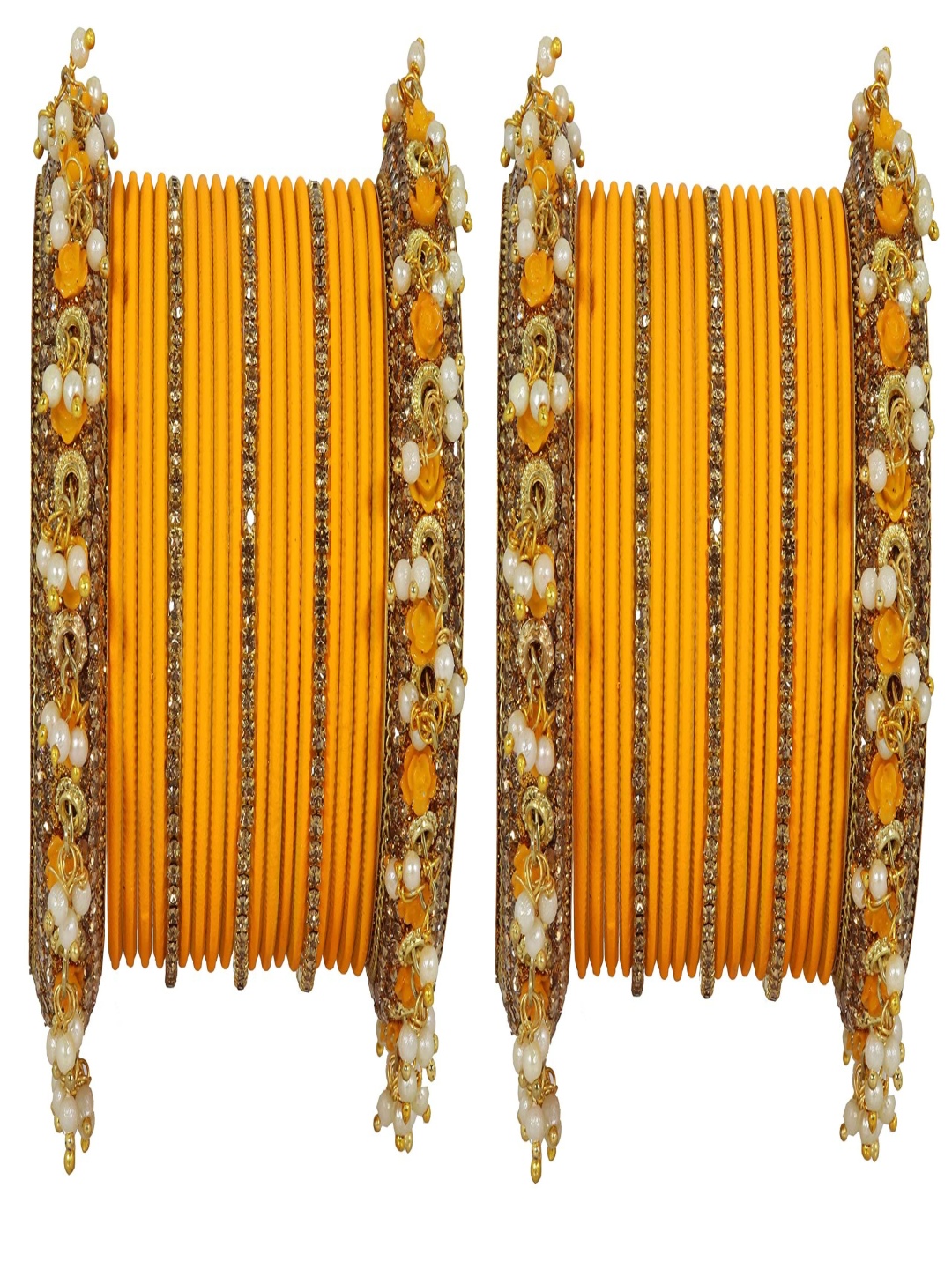 

ZULKA Set Of 42 Stone Studded & Beaded Latkan Pattern Bangles, Gold