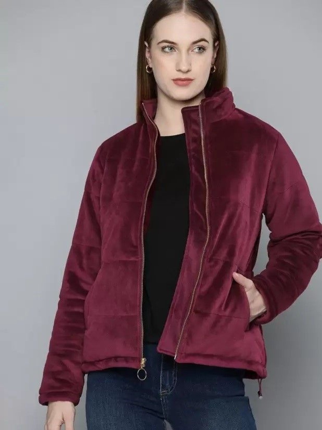 

BAESD Women Storm-Fit Mock Collar Solid Casual Lightweight Padded Jacket, Red