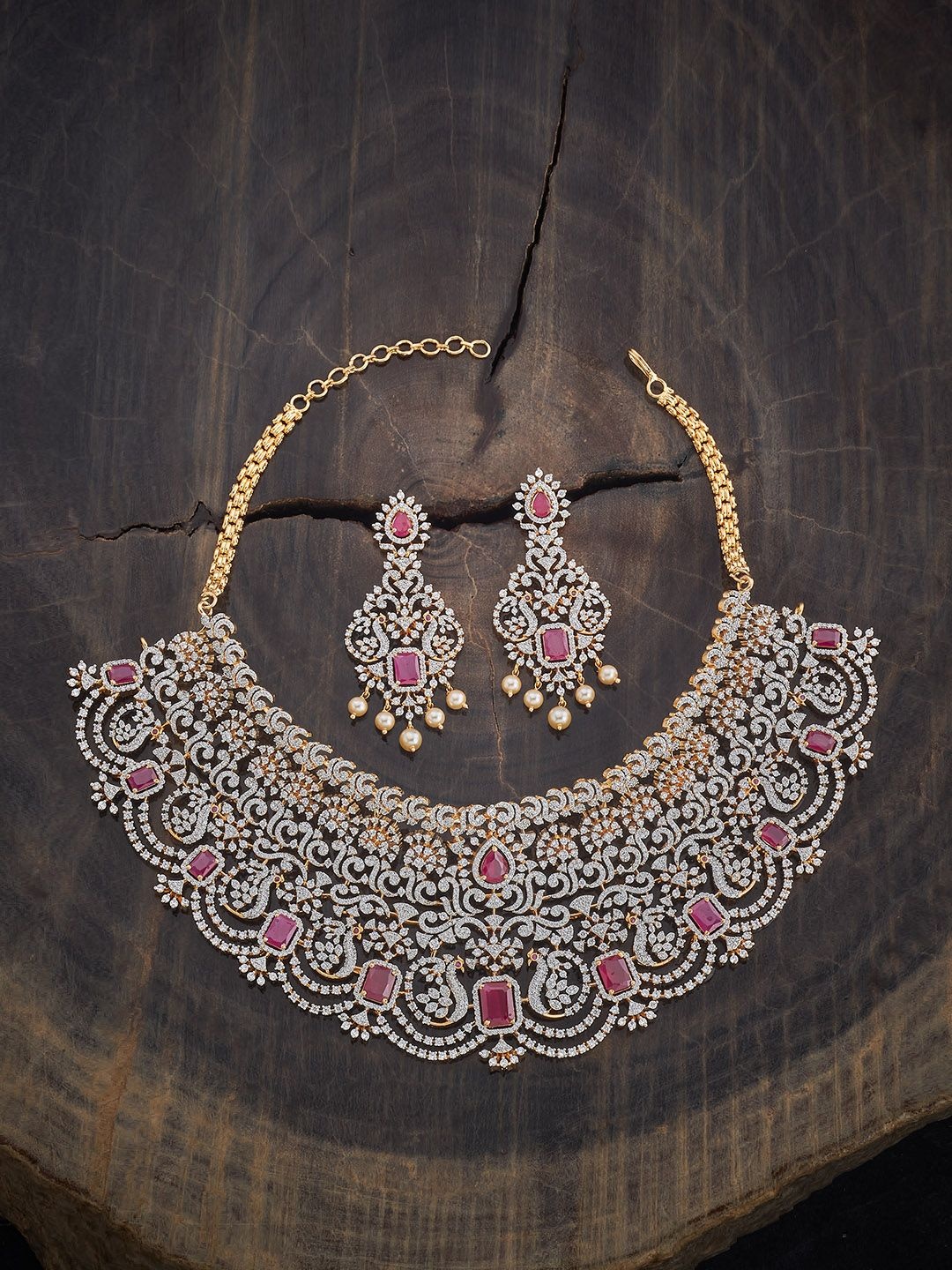 

Kushal's Fashion Jewellery Gold-Plated Cubic Zircon Stone Studded Jewellery Set