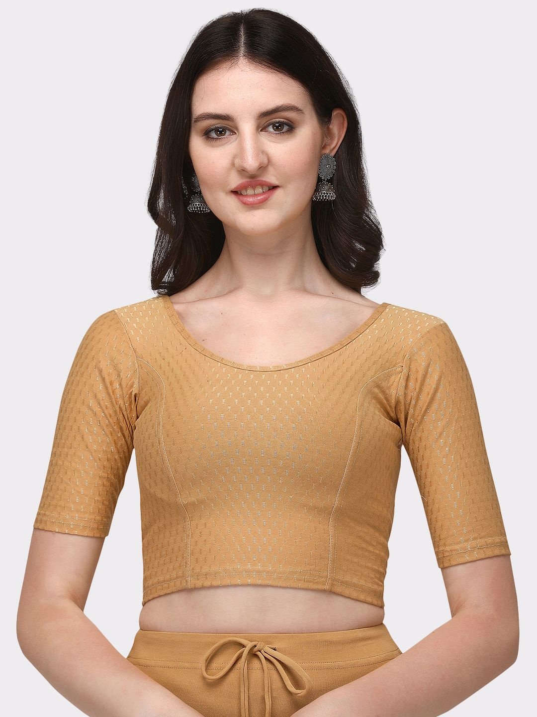 

Krimmple Women Self Design Cotton Saree Blouse, Beige