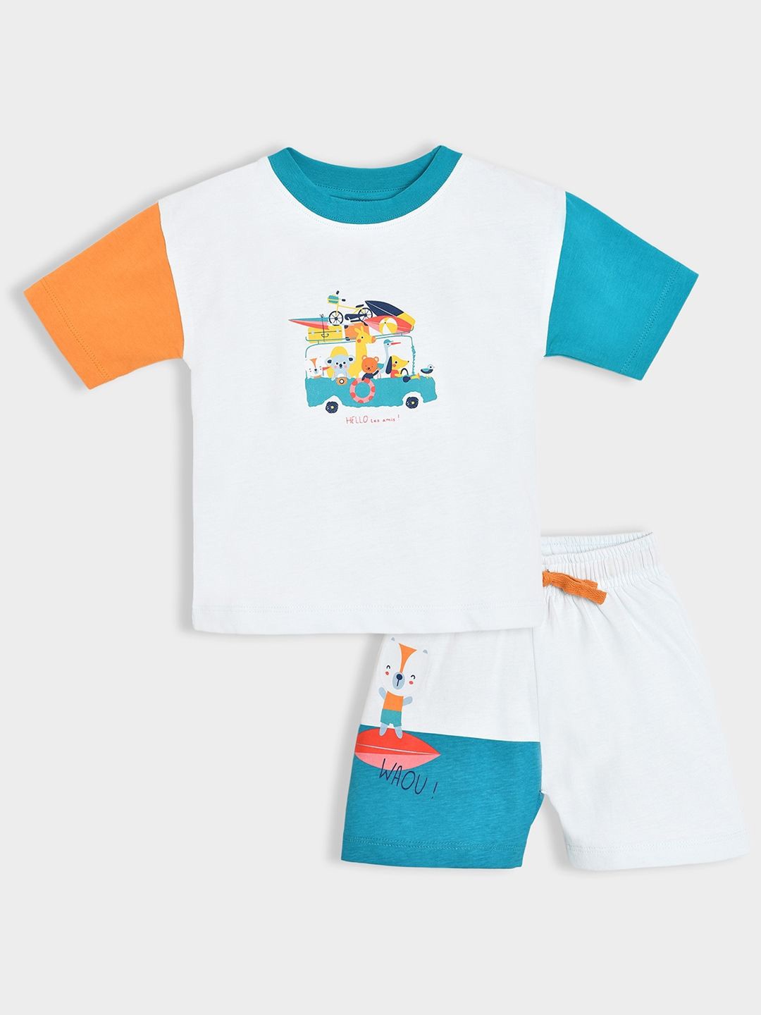 

MiArcus Unisex Kids Printed Pure Cotton T-Shirt & Shorts Set, White
