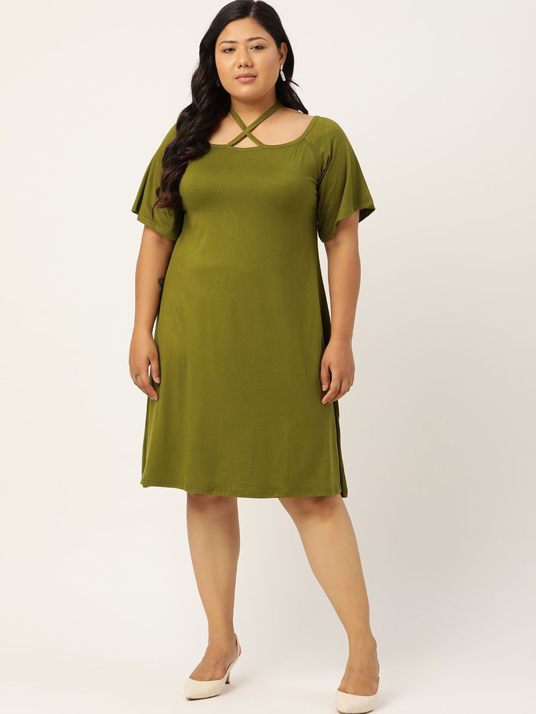 

theRebelinme Women Plus Size Halter Neck A-Line Dress, Green