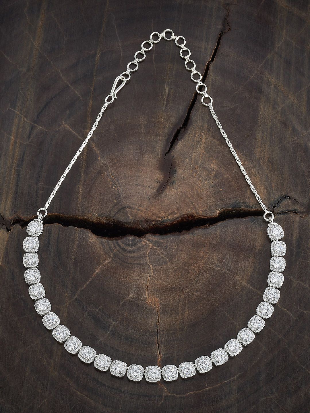 

Kushal's Fashion Jewellery Rhodium-Plated Zircon Necklace, Silver