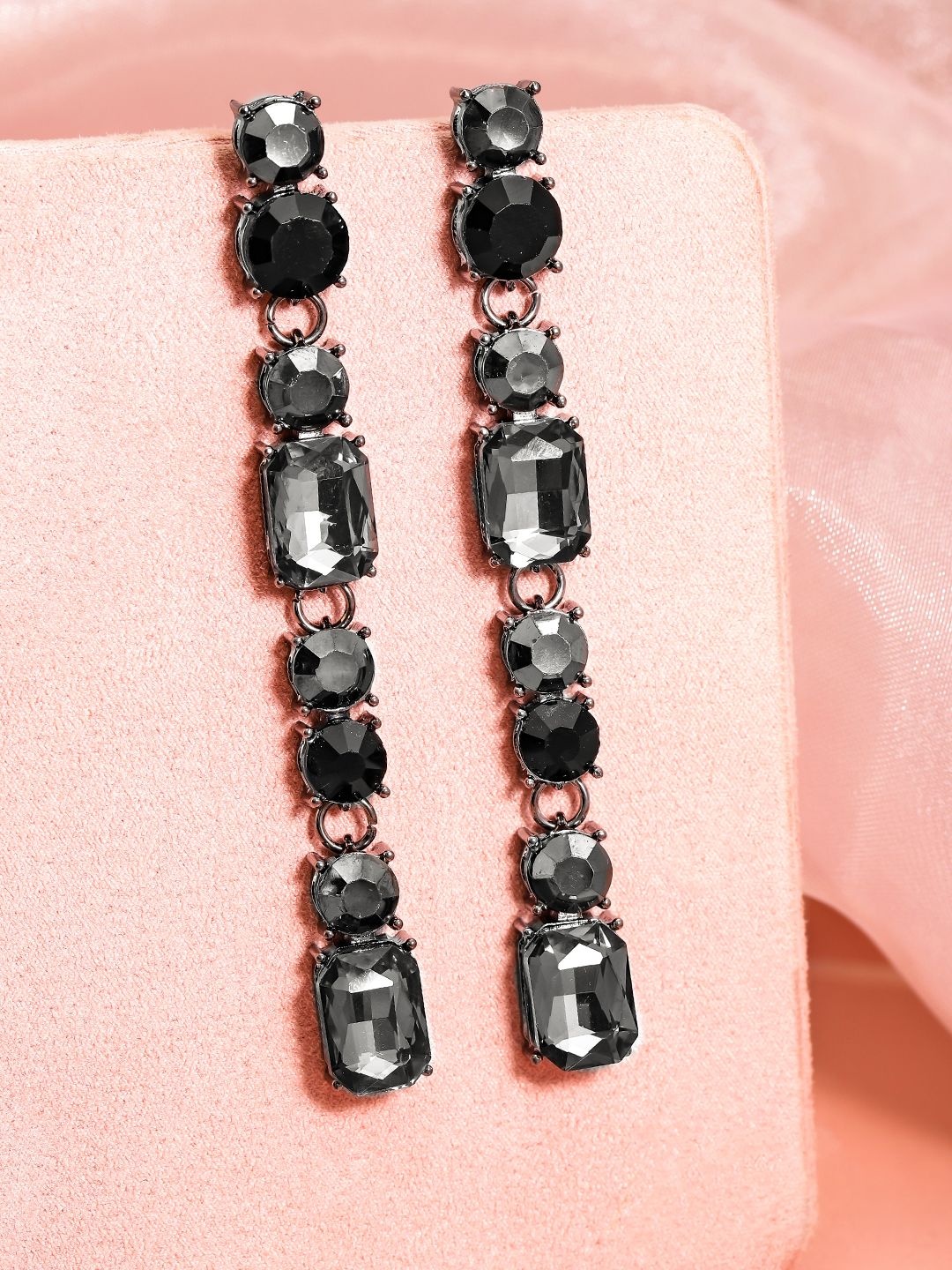 

Rubans Cubic Zirconia Stone Studded Geometric Drop Earrings, Black