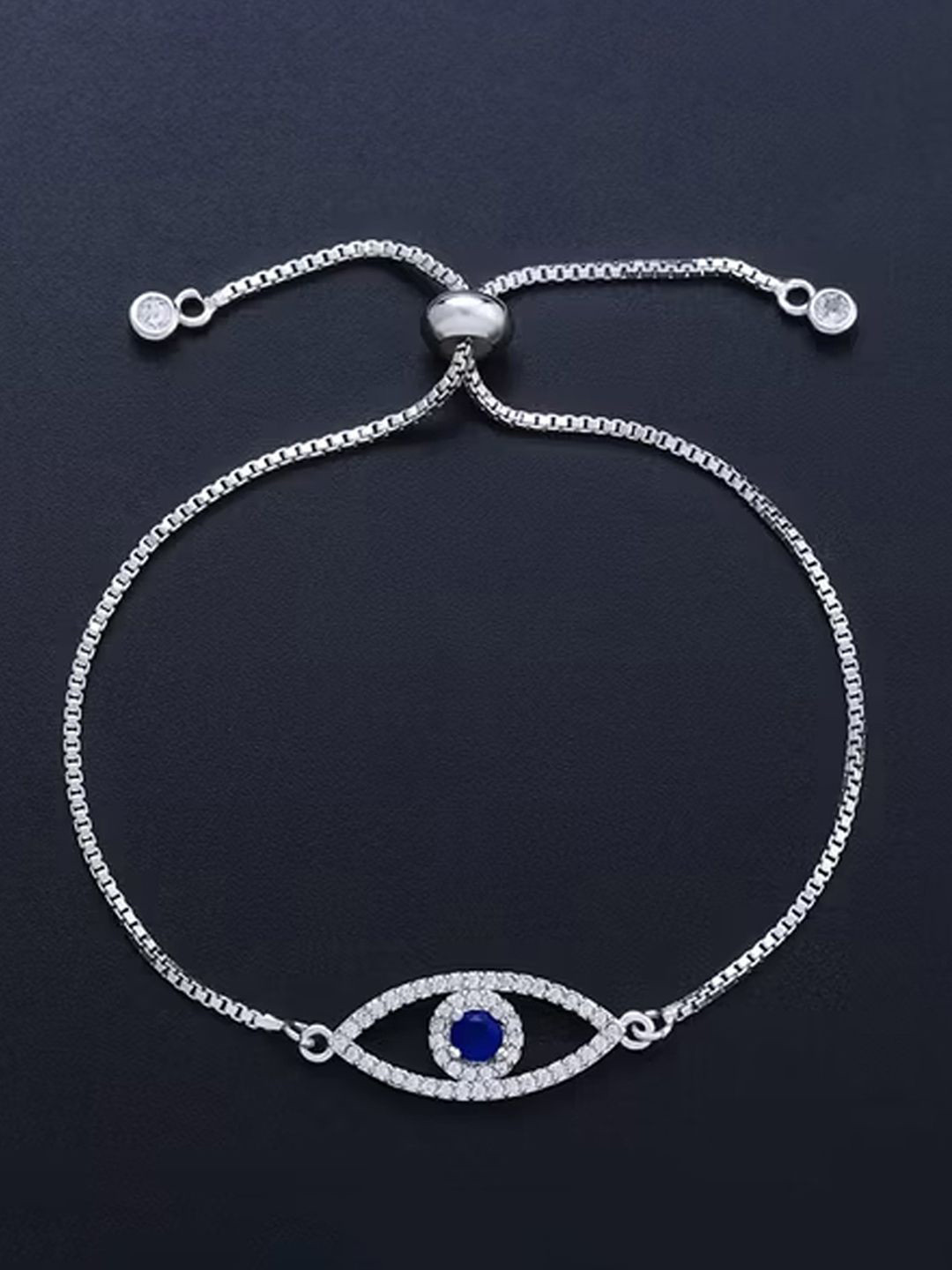

Peora Silver Plated Cubic Zirconia Studded Evil Eye Adjustable Wraparound Bracelet
