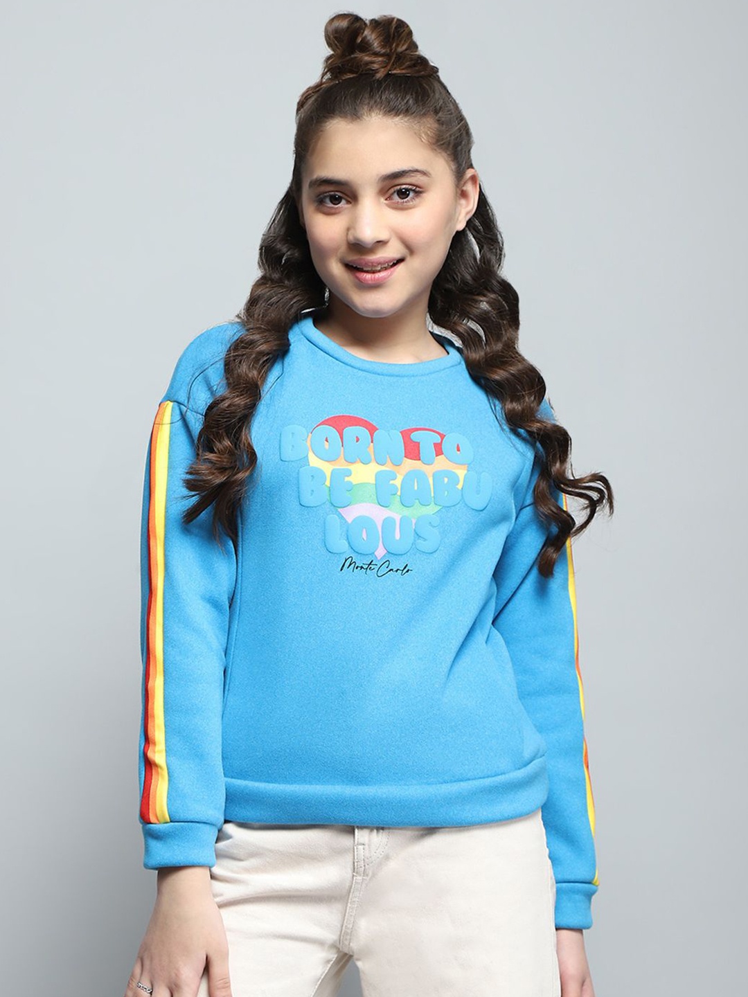 

Monte Carlo Girls Printed Round Neck Pullover Sweatshirt, Blue