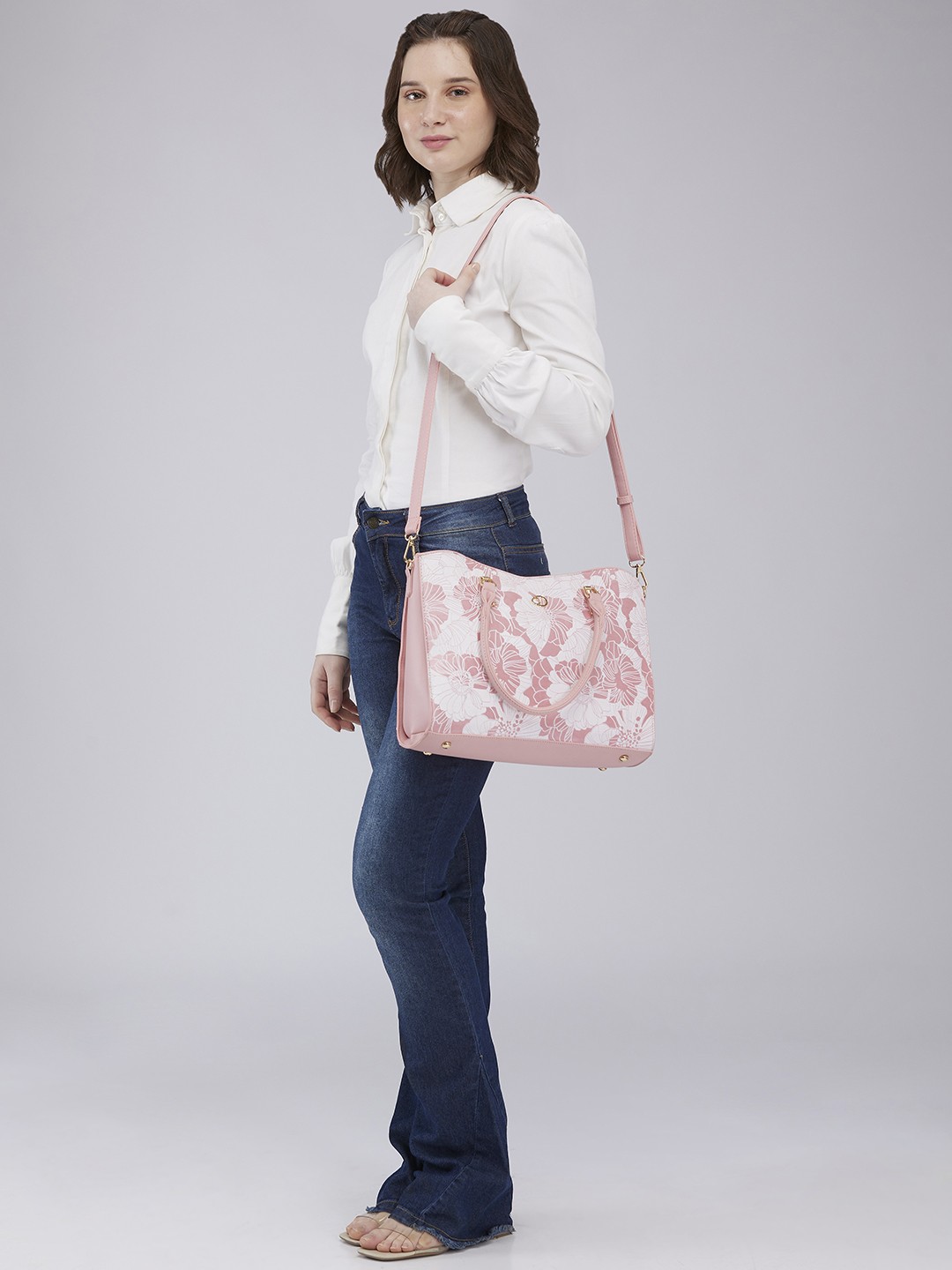 

Caprese Floral Printed Structured Shoulder Bag, Pink