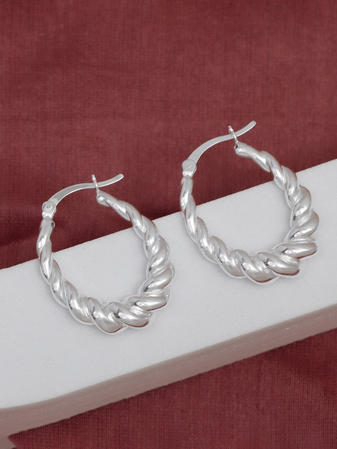 

LeCalla 925 Sterling Silver-Plated Textured Contemporary Hoops