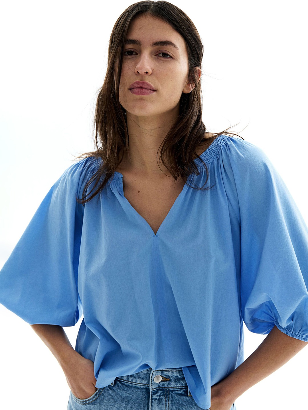 

H&M Smock-Neck Blouse, Blue