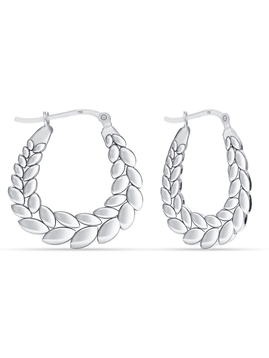 

LeCalla 925 Sterling Silver-Plated Leaf Shaped Olive Leaves Branch Click-Top Hoop Earrings