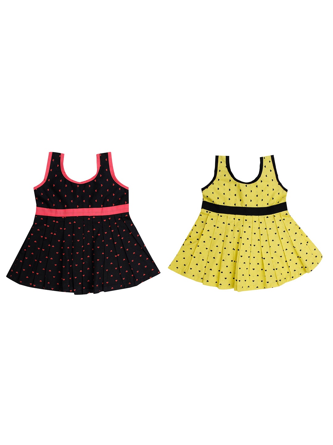 

The Creators Girls Pack Of 2 Printed Round Neck Cotton A-Line Dress, Black