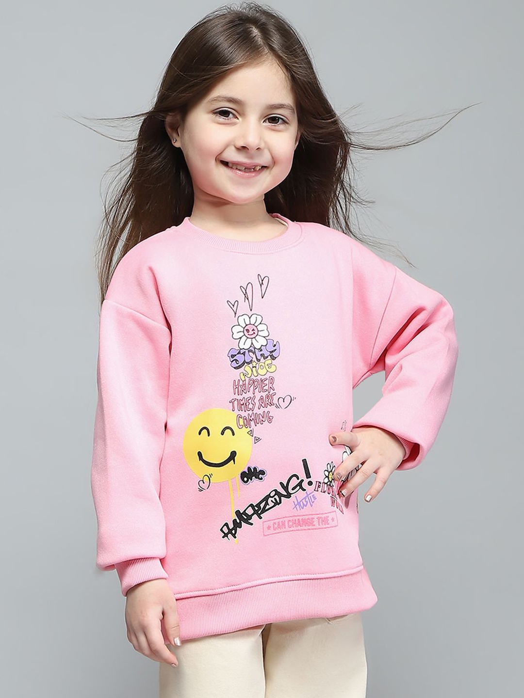 

Monte Carlo Girls Cotton Printed Pullover Sweatshirt, Pink