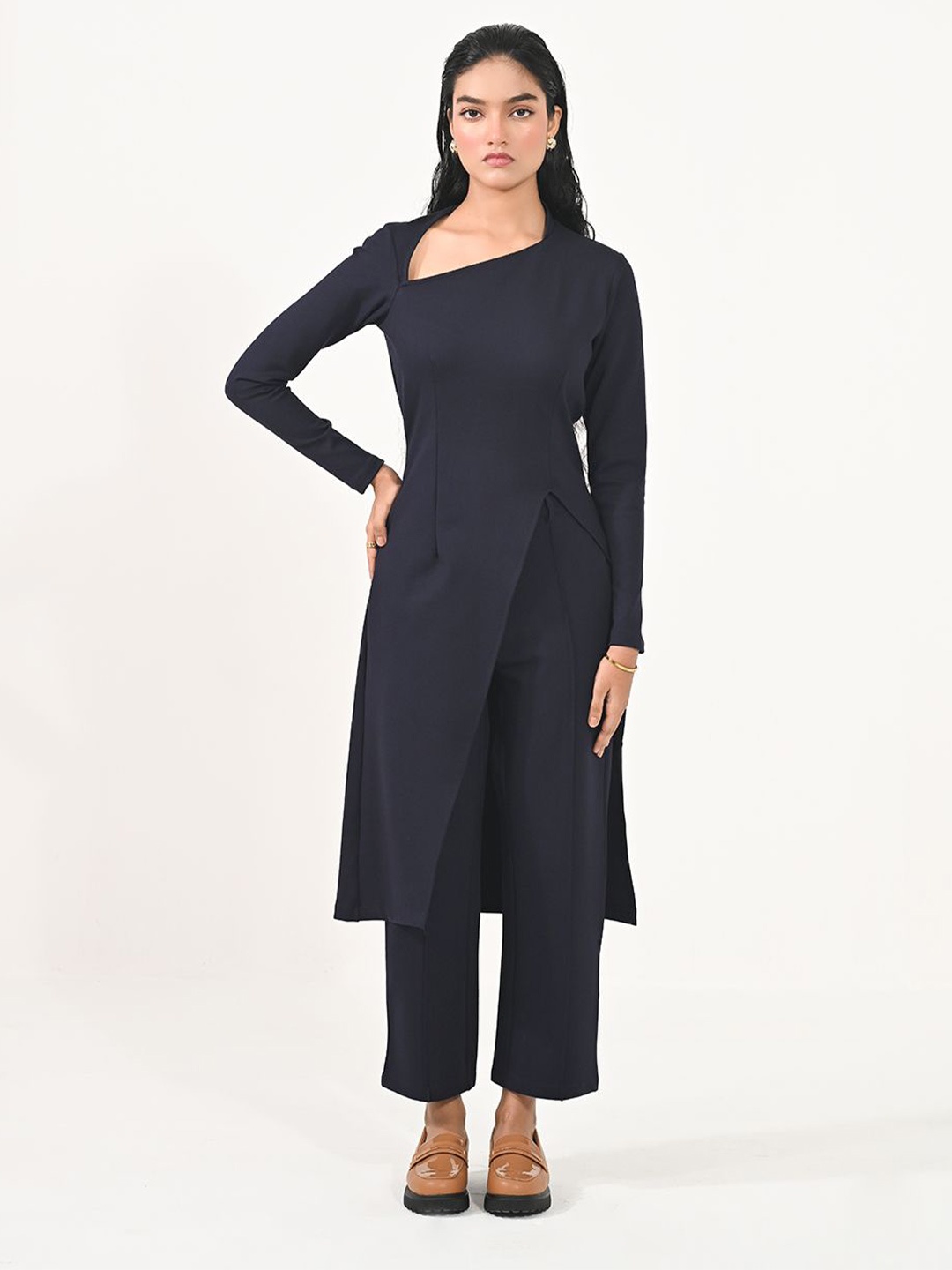 

Aamili Split Side Maxi Longline Top, Navy blue