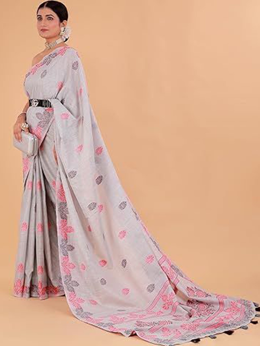 

NEGRONI Woven Design Saree, Grey