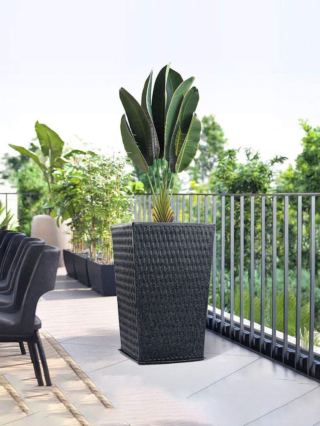 

Kuber Industries Black Textured Roto Mould Matrix Tower Flower Planters With Tray