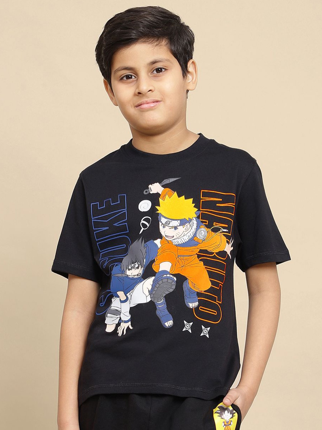 

Kids Ville Boys Naruto Graphic Printed Round Neck Cotton T-shirt, Black