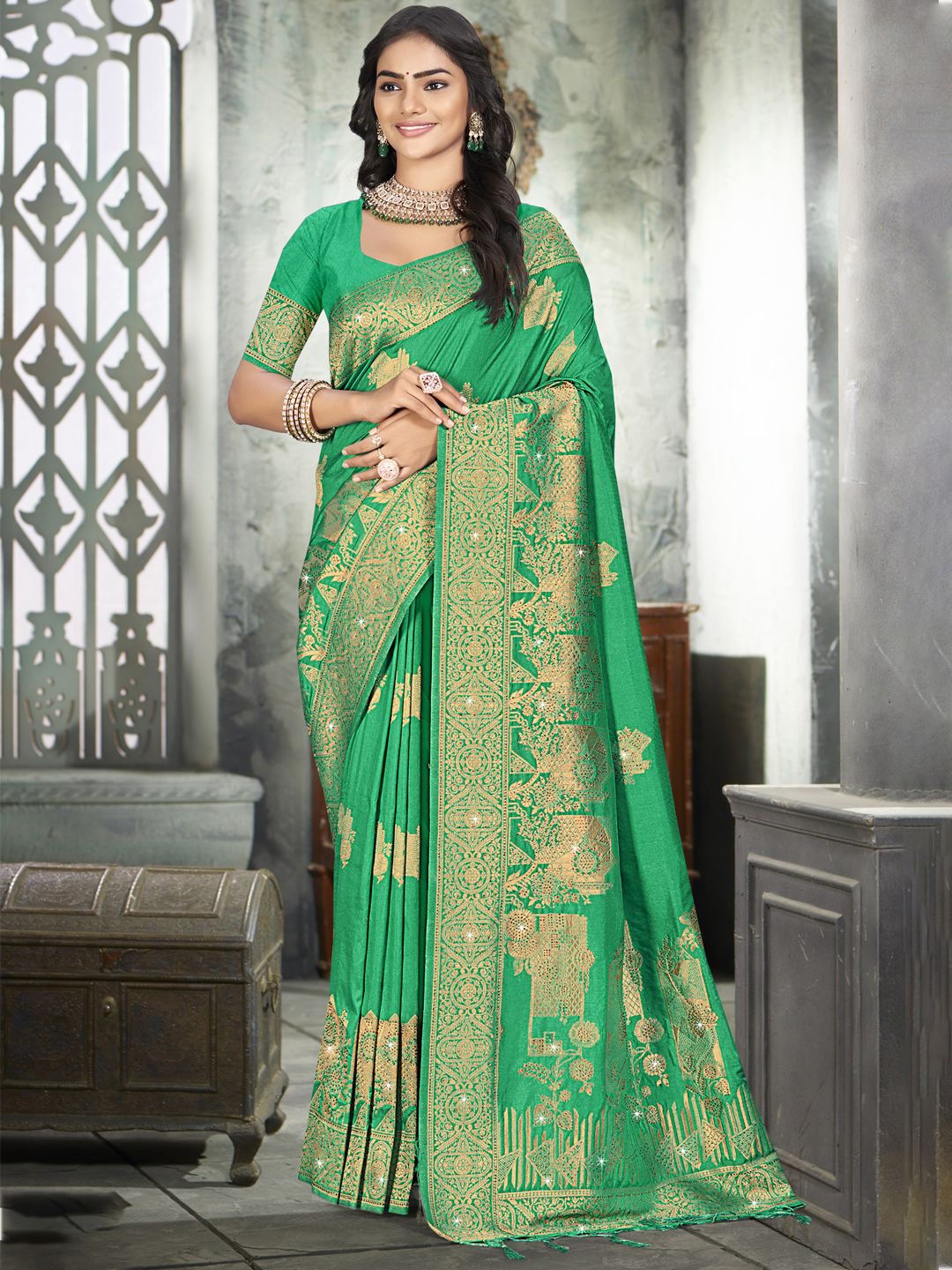 

SANGAM PRINTS Ethnic Motifs Woven Design Tussar Saree, Green