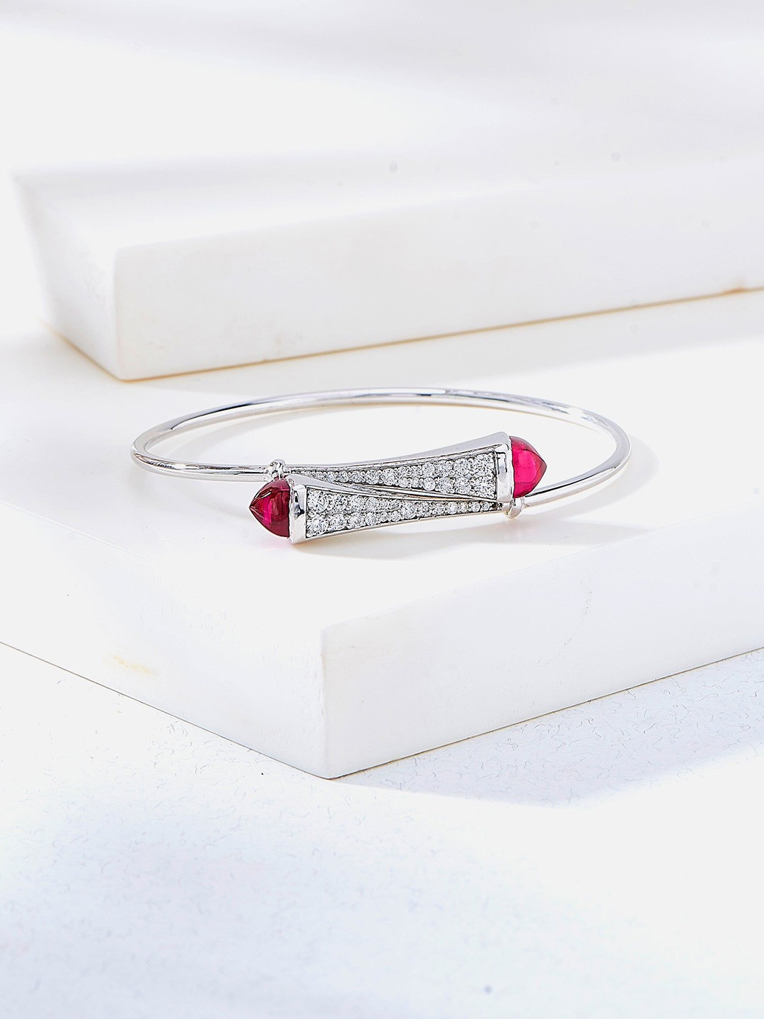 

Nipura 925 Sterling Silver Rhodium-Plated Cubic Zirconia Studded Cuff Bracelet