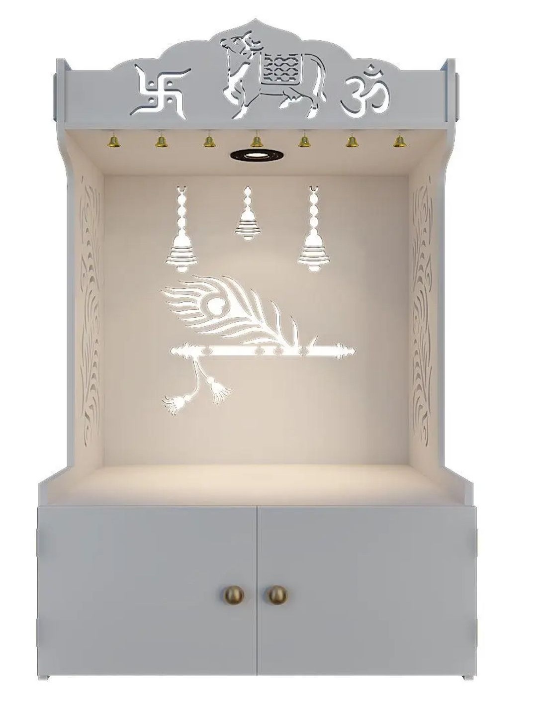 

Homscape White Color Mor Pankh Wooden Home Temple With Inbuilt Light