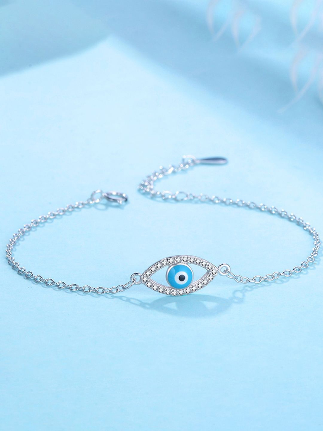 

Peora Silver-Plated Cubic Zirconia Studded Evil Eye Adjustable Wraparound Bracelet