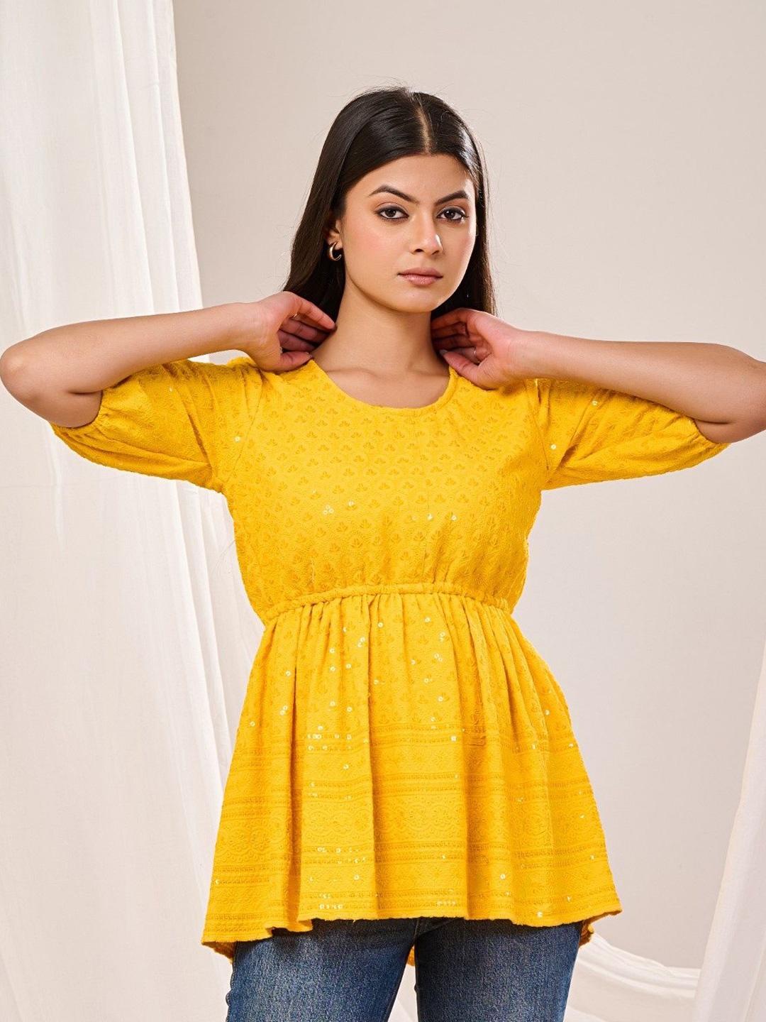 

Futra Gabha Women Embroidered Top, Yellow