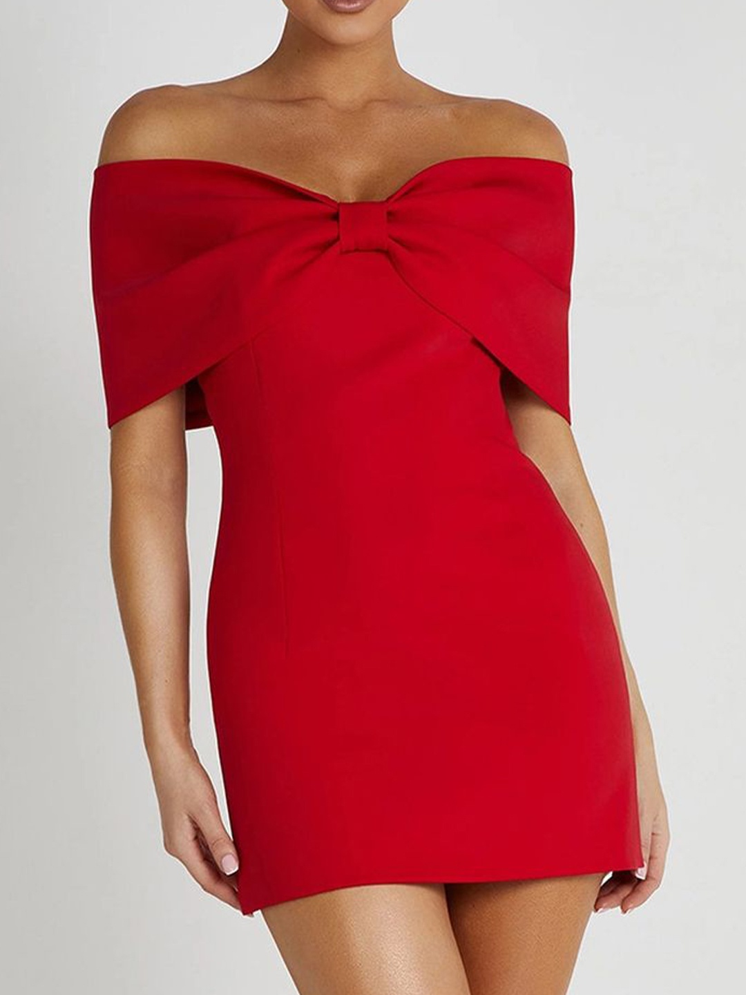 

LULU & SKY Off-Shoulder Flared Sleeve Sheath Mini Dress, Red