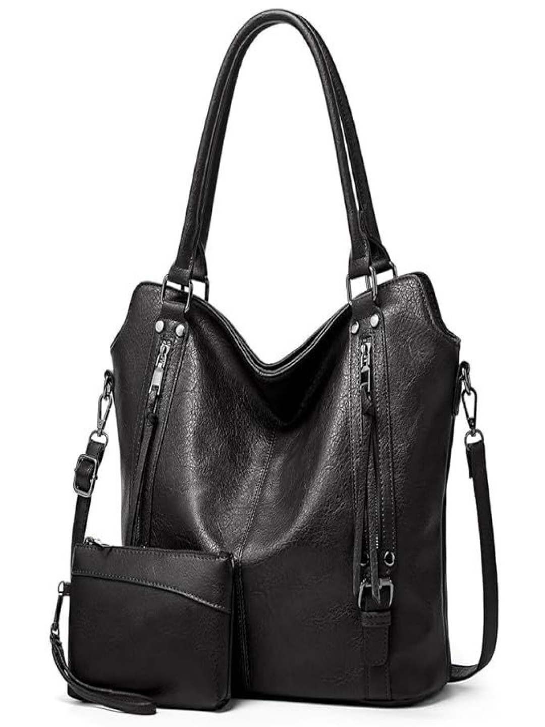 

Womanix Women Textured Structured Shoulder Bag, Black