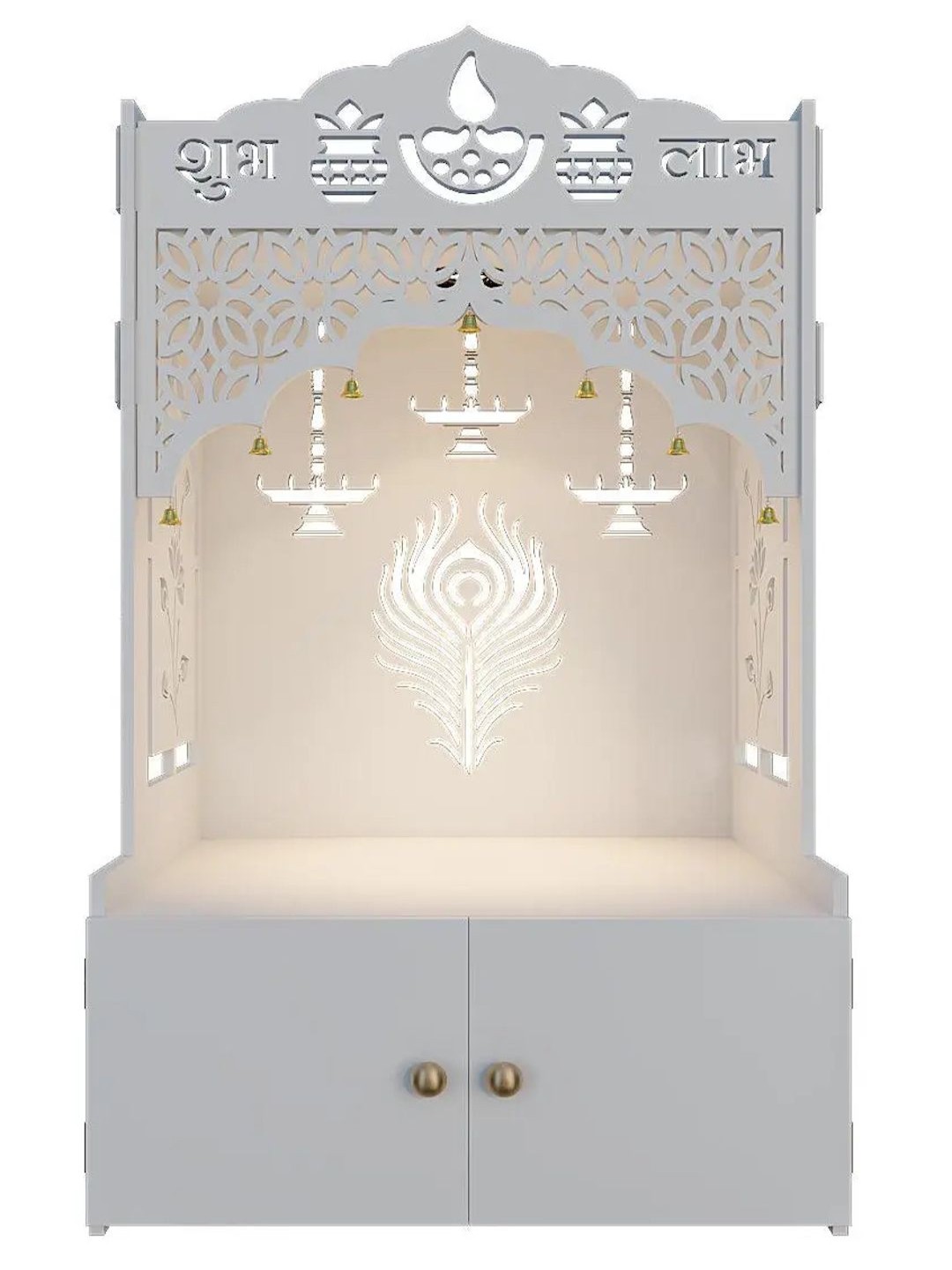 

Homscape DIY Wooden Home Temple With Inbuilt Focus Light & Spacious Shelf, White
