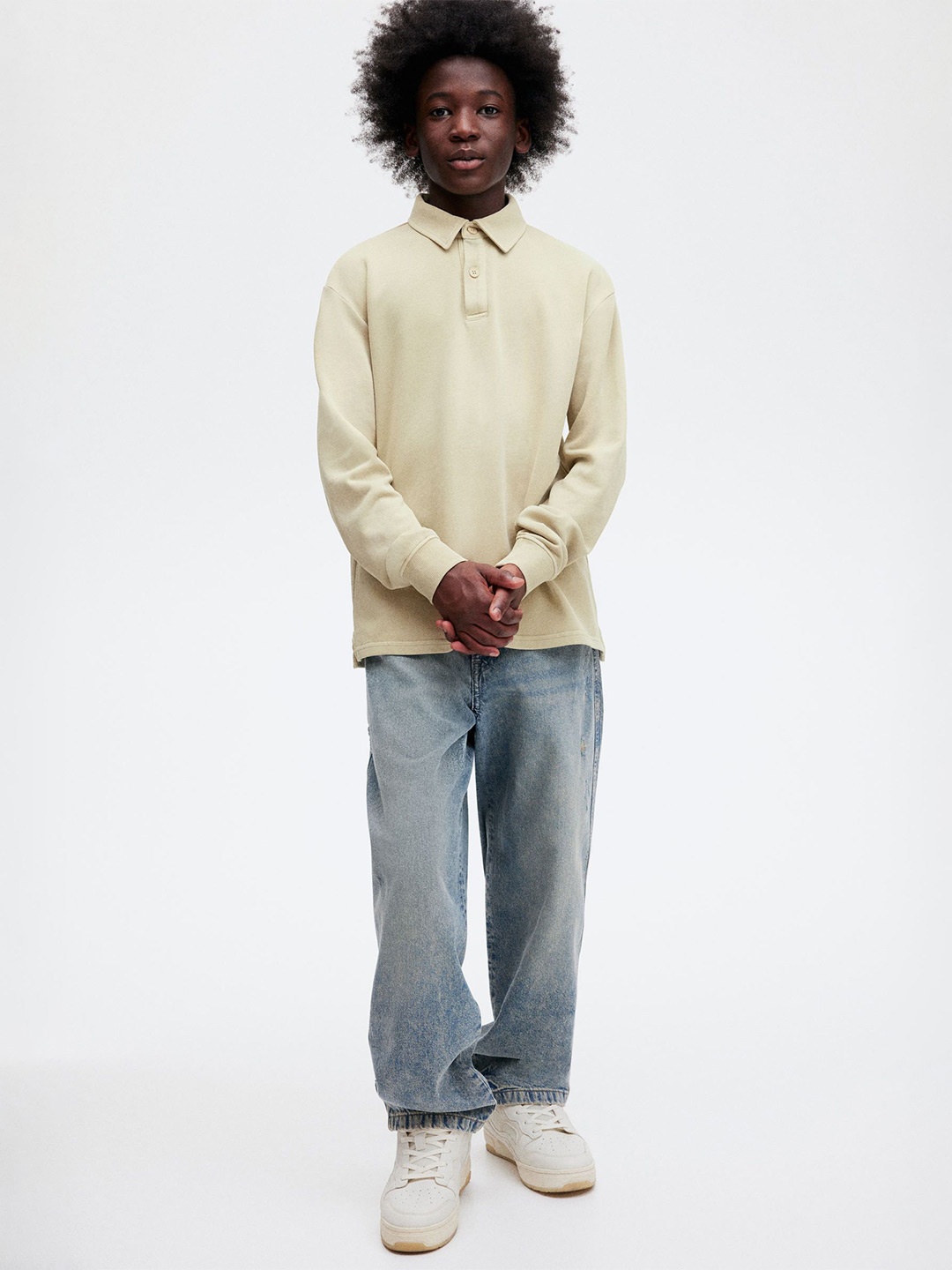 

H&M Sweatshirt Polo Shirt, Beige