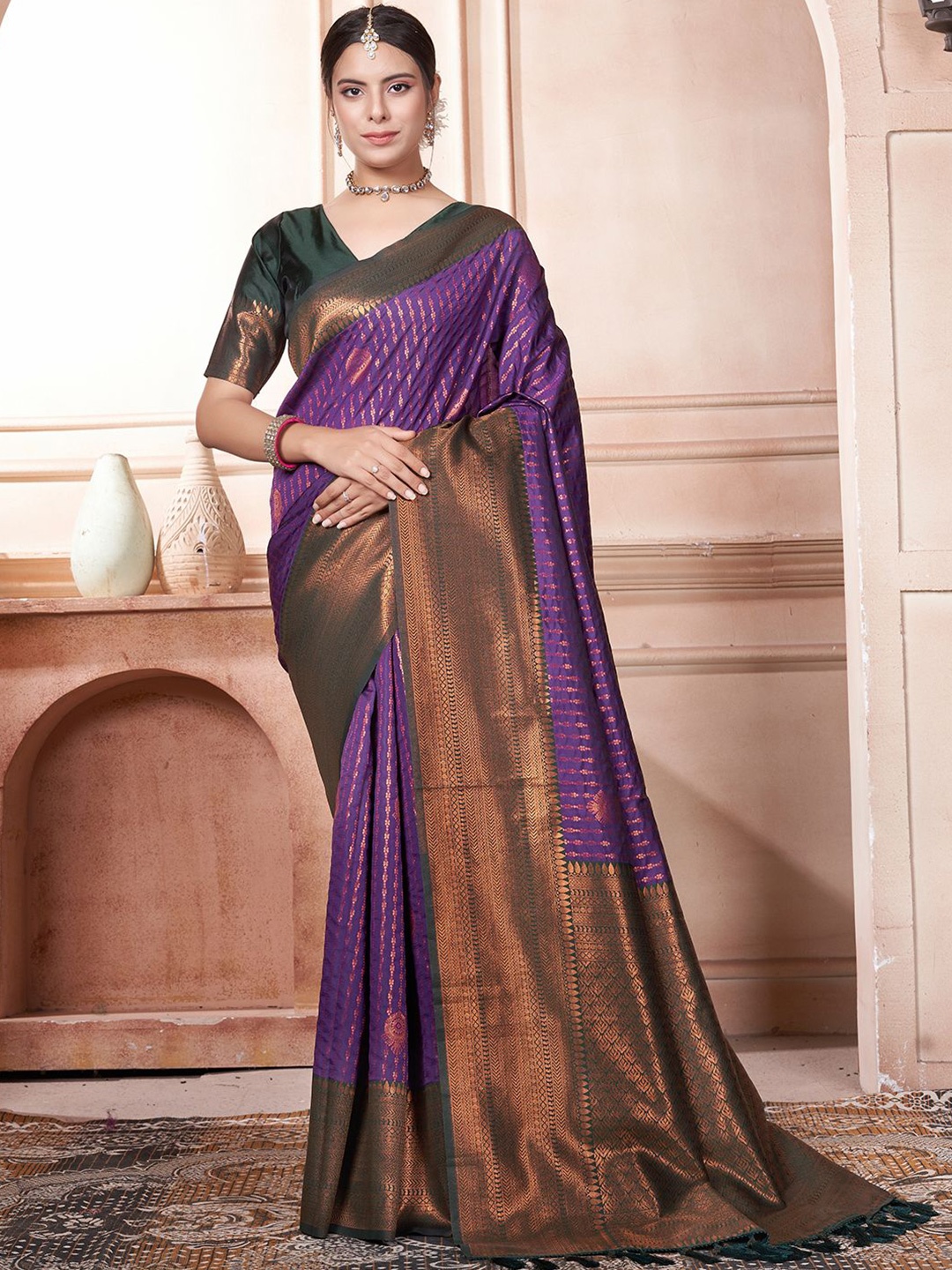 

Panzora Woven Design Zari Kanjeevaram Saree, Purple