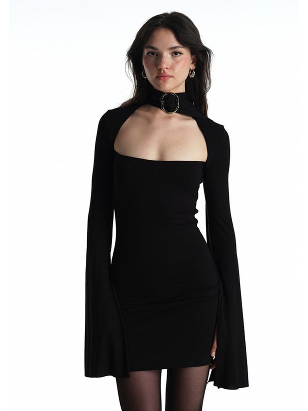 

LULU & SKY Buckle-neck Bodycon Mini Dress, Black