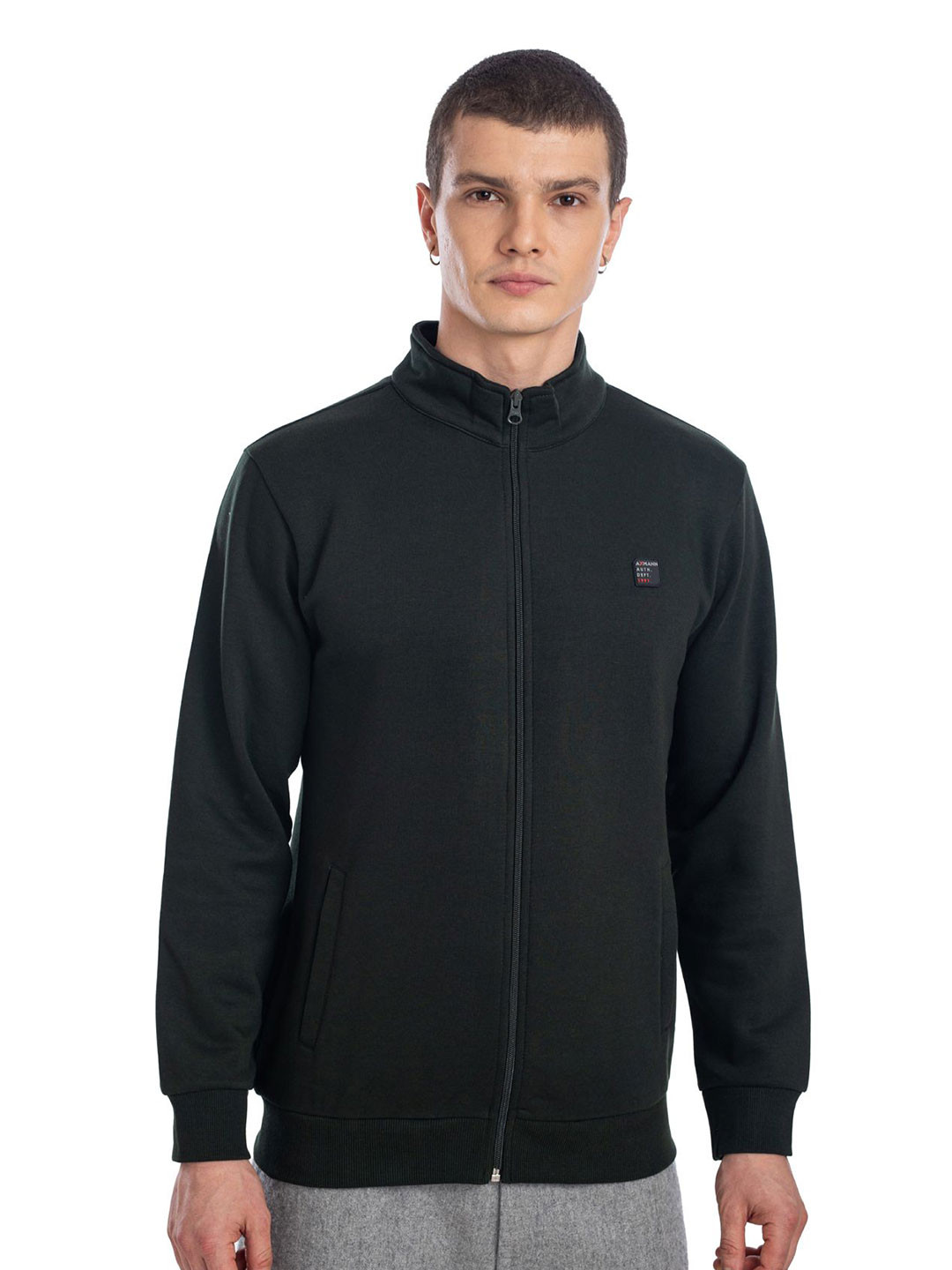 

AXMANN Men Mock Collar Sweatshirt, Green