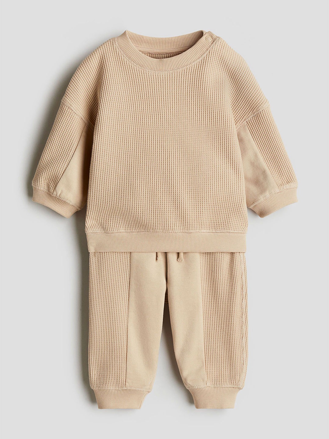 

H&M 2-Piece Waffled Cotton Set, Beige